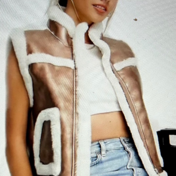 NWT Hello Nite Steel Faux Leather Fur Vest Size Small Silver - Picture 1 of 5